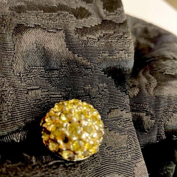 Vtg 60s Hess Apparel Glam Black Long retro trench with rhinestone buttons M - Picture 13 of 15